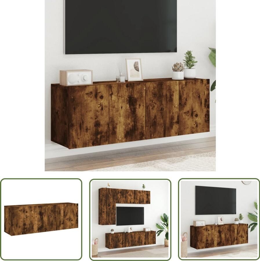 The Living Store Tv-meubels 2 st wandgemonteerd 60x30x41 cm gerookt eikenkleurig Tv Meubel Wandmontage Houten Tv Kast Bruine Tv Stand Bergruimte