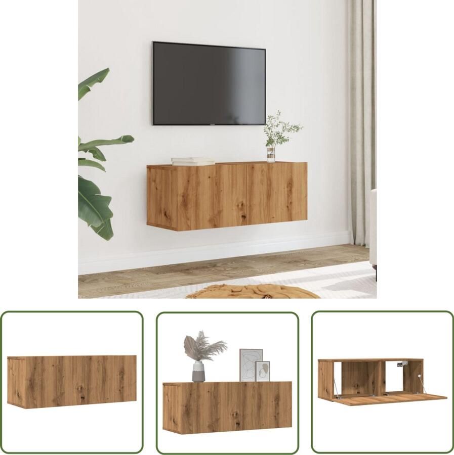 VidaXL Wandmontage Tv Meubel Tv-meubels 2 st wandgemonteerd 80x30x30cm artisanaal eikenkleur Houten Tv Kast Televisie Unit Salontafel