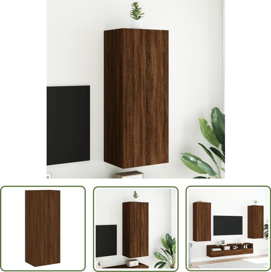 The Living Store Tv-wandmeubel 40 5x30x102 cm bewerkt hout bruin eikenkleur Tv-meubel Wandmontage Houten Tv-kast Bruine Eiken Kleur Opbergvakken