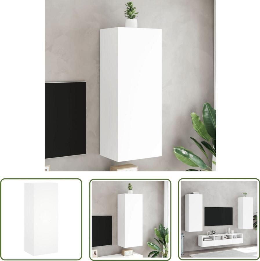 The Living Store Tv-wandmeubel 40 5x30x102 cm bewerkt hout wit Tv-meubel Wandmontage Tv-kast Opbergvakken Houten Tv-standaard