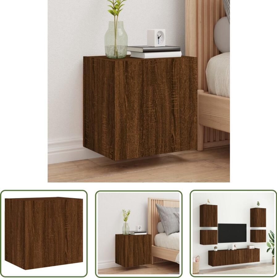 The Living Store Tv-wandmeubel 40 5x30x40 cm bewerkt hout bruin eikenkleur Tv-meubel Wandmontage Houten Tv-standaard Bruine Eiken Opbergvak