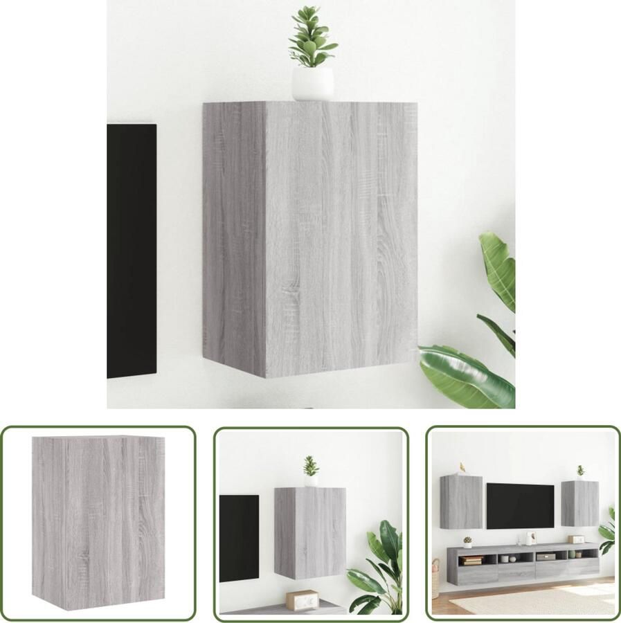 The Living Store Tv-wandmeubel 40 5x30x60 cm bewerkt hout grijs sonoma Tv-meubel Wandmontage Opbergruimte Houten Tv-standaard Grijze Tv-kast