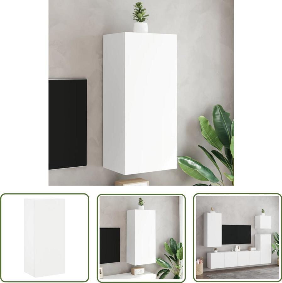 The Living Store Tv-wandmeubel 40 5x30x90 cm bewerkt hout wit Tv-meubel Wandmontage Tv-kast Opbergruimte Houten Tv-standaard