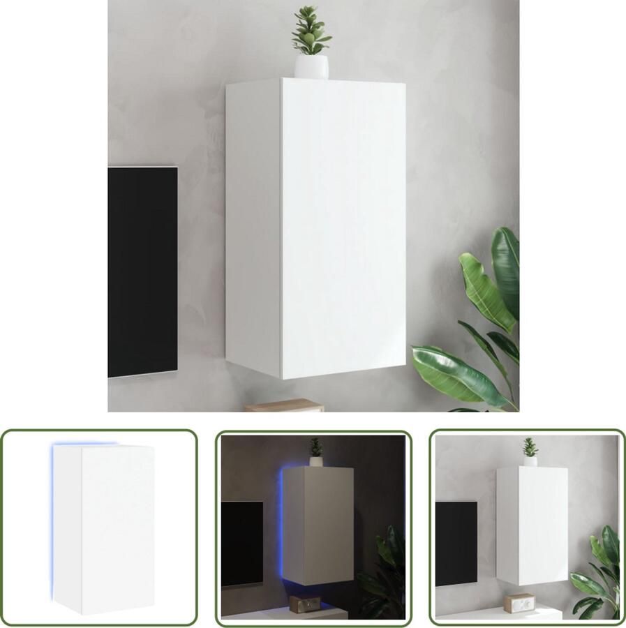 The Living Store Tv-wandmeubel met LED-verlichting 40 5x35x80 cm wit Tv-meubel Wandmontage Led Verlichting Rgb Licht Houten Tv Stand
