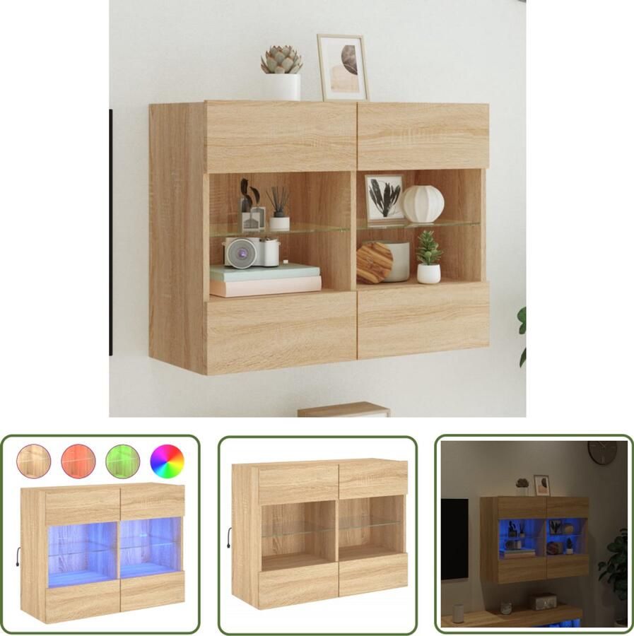 The Living Store Tv-wandmeubel met LED-verlichting 78 5x30x60 5 cm sonoma eiken Tv-meubel Wandmontage Led Verlichting Salontafel Houten Meubels