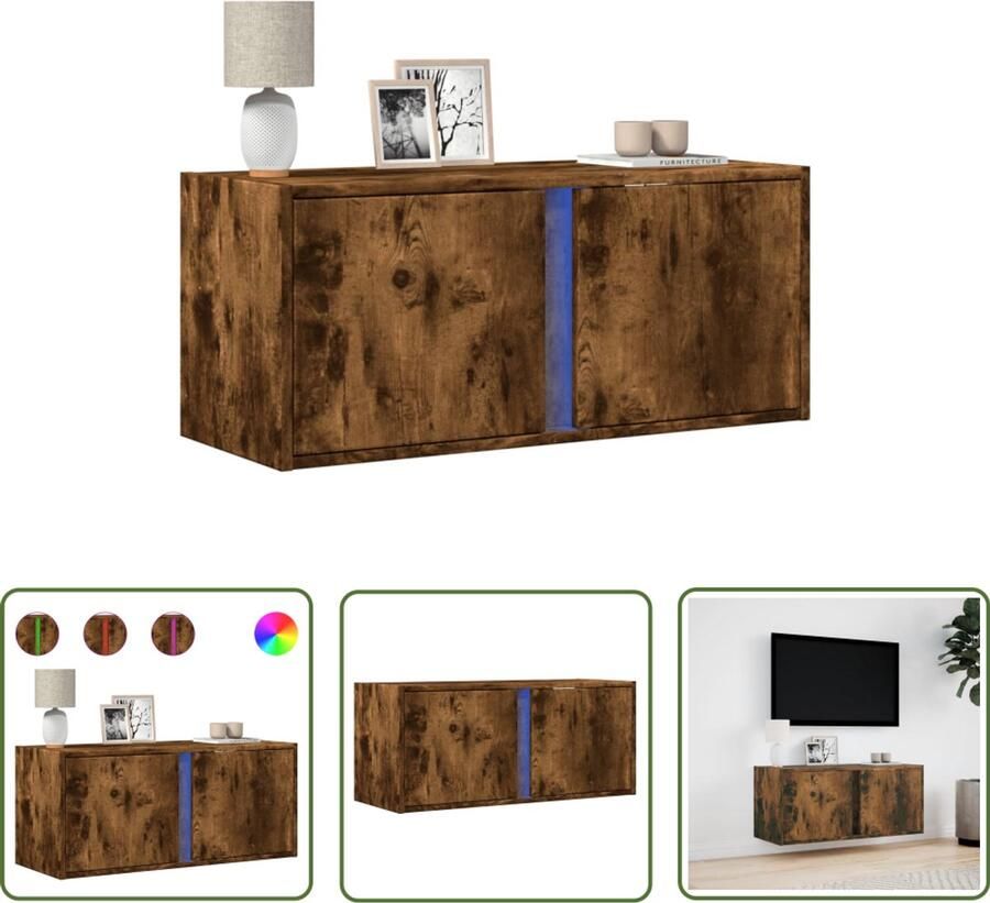 VidaXL Wandmontage Tv-meubel Tv-wandmeubel met LED-verlichting 80x31x35 cm gerookt eiken Led-verlichting Opbergruimte Houten Tv-standaard