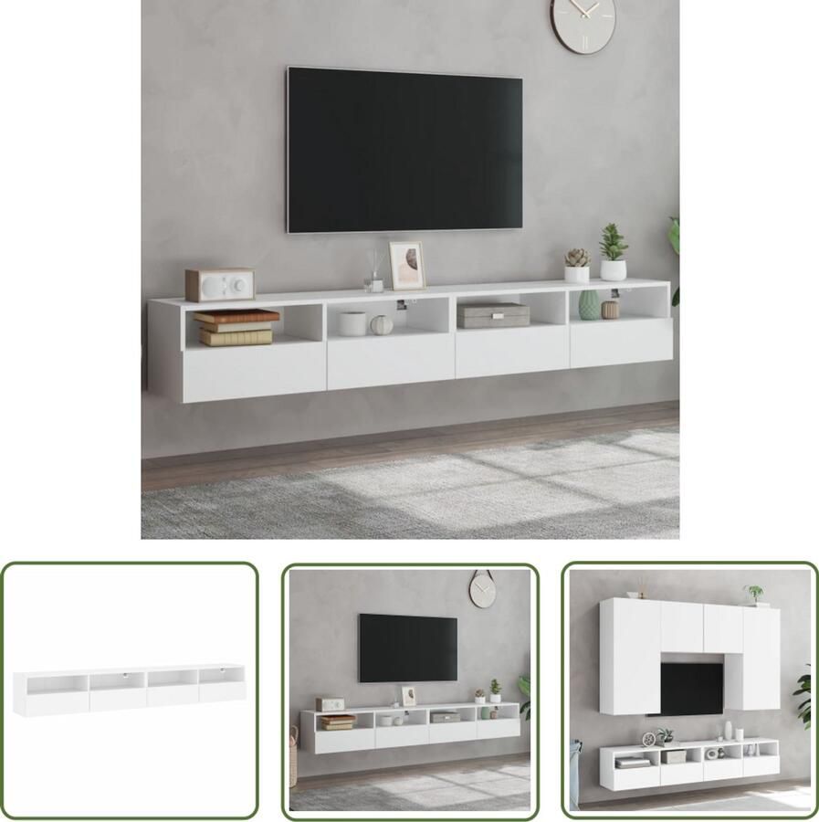 The Living Store Tv-wandmeubels 2 st 100x30x30 cm bewerkt hout wit Tv-meubel Wandmontage Tv-kast Zwevend Tv-meubel Houten Tv-meubel