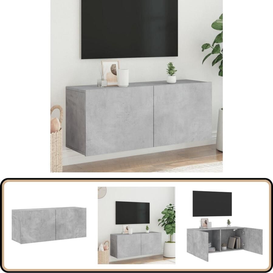 The Living Store Tv-meubel wandgemonteerd 100x30x41 cm betongrijs Tv-meubel Wandmontage Beton Grijs Houten Tv Kast Opbergruimte