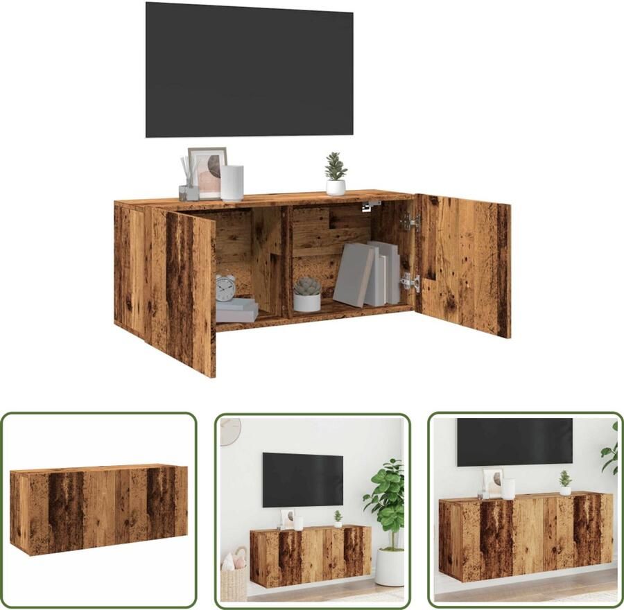 The Living Store Tv-meubel wandgemonteerd 100x30x41 cm oud houtkleurig Tv-meubel Wandmontage Houten Tv-meubel Vintage Tv-stand Salontafel