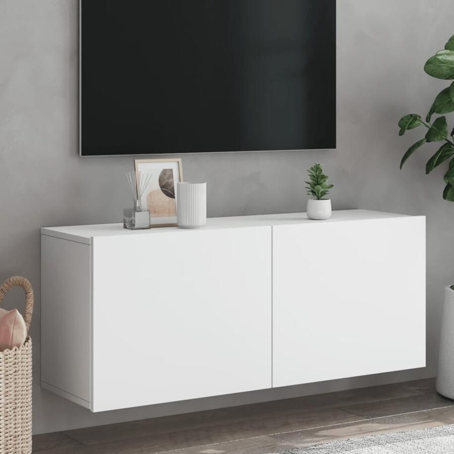 The Living Store Tv-meubel wandgemonteerd 100x30x41 cm wit Tv-meubel Wandmontage Houten Tv-stand Witte Tv-kast Opbergruimte