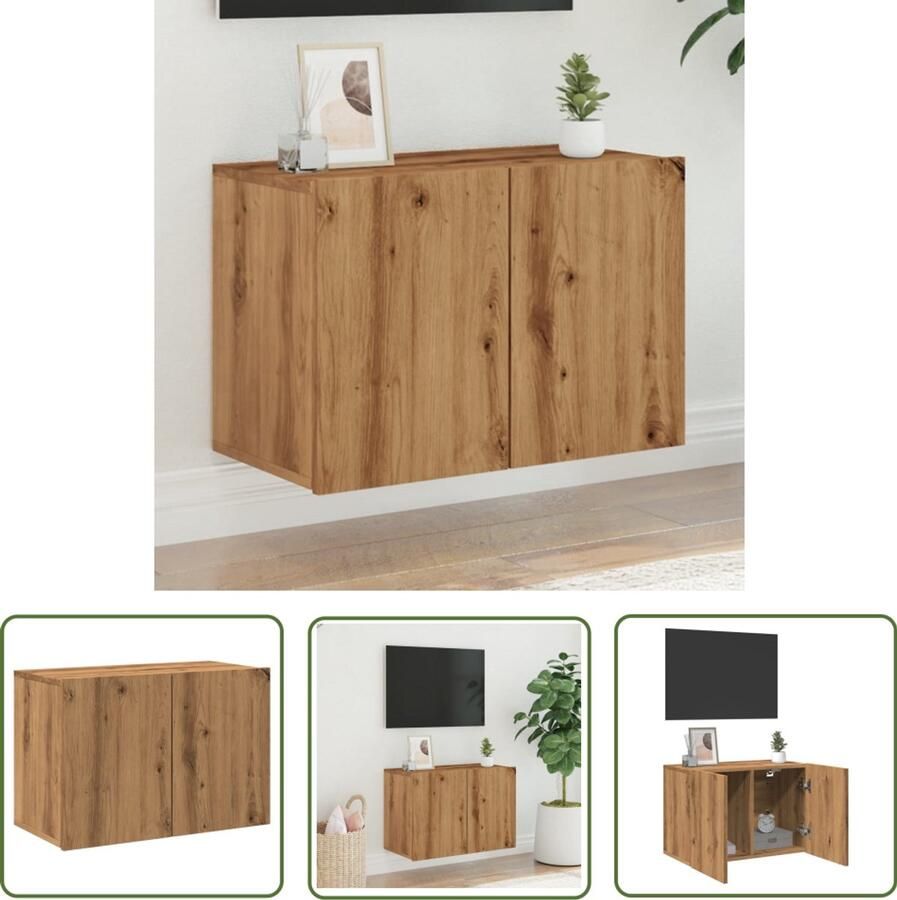 The Living Store Tv-meubel wandgemonteerd 60x30x41 cm artisanaal eikenkleurig Tv-meubel Wandmontage Houten Tv-meubel Televisie Kast Salontafel