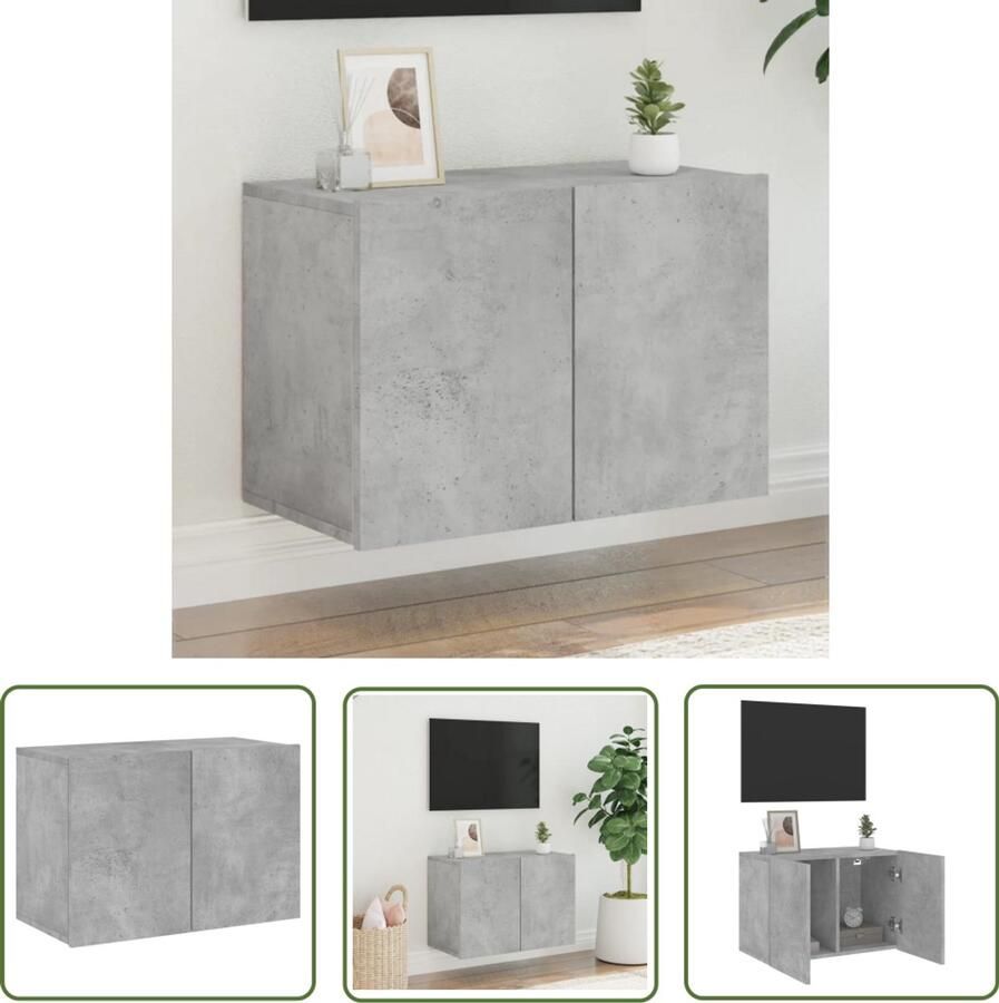 The Living Store Tv-meubel wandgemonteerd 60x30x41 cm betongrijs Tv-meubel Wandmontage Beton Grijs Houten Tv Kast Opbergruimte