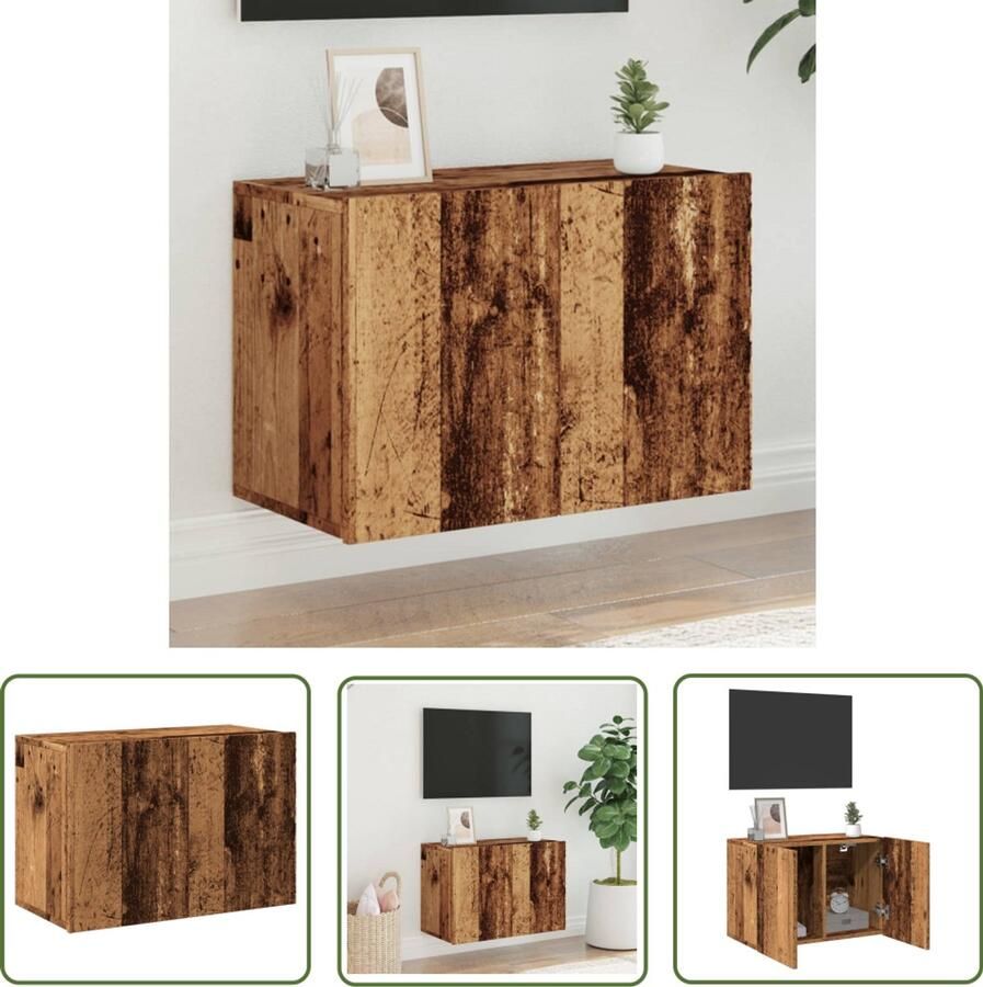 The Living Store Tv-meubel wandgemonteerd 60x30x41 cm oud houtkleurig Tv-meubel Wandmontage Houten Tv-standaard Salontafel Decoratie