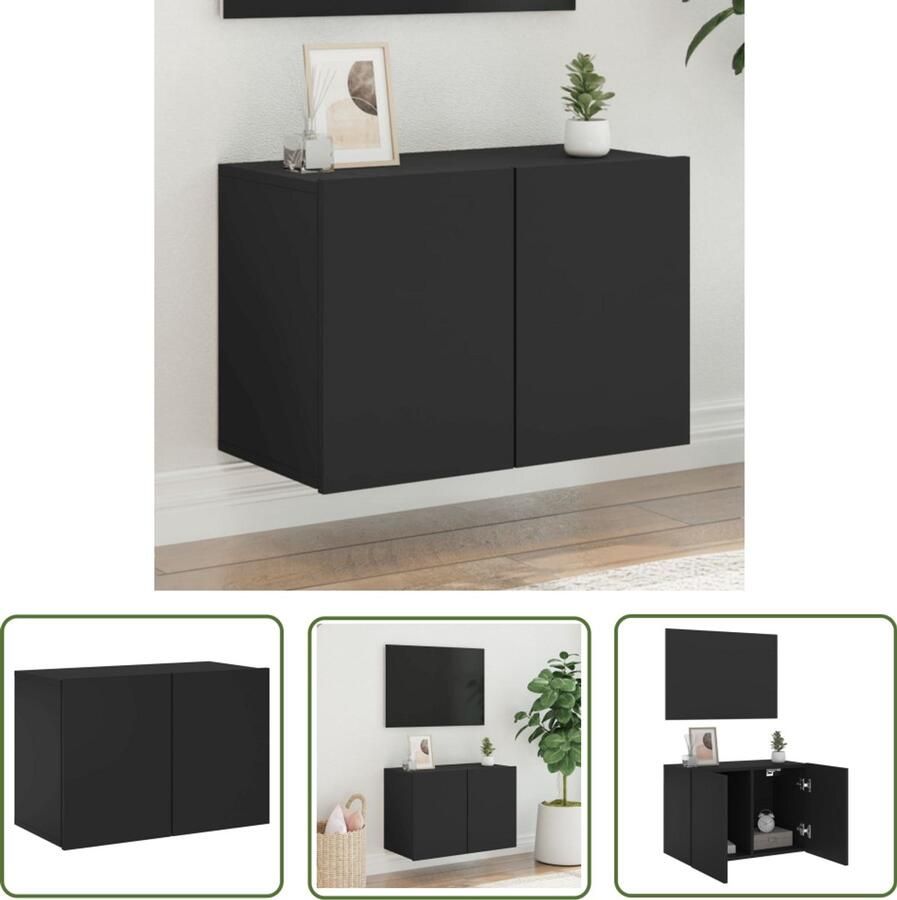 The Living Store Tv-meubel wandgemonteerd 60x30x41 cm zwart Tv-meubel Wandmontage Houten Tv-standaard Kast Zwart Opbergruimte - Foto 2