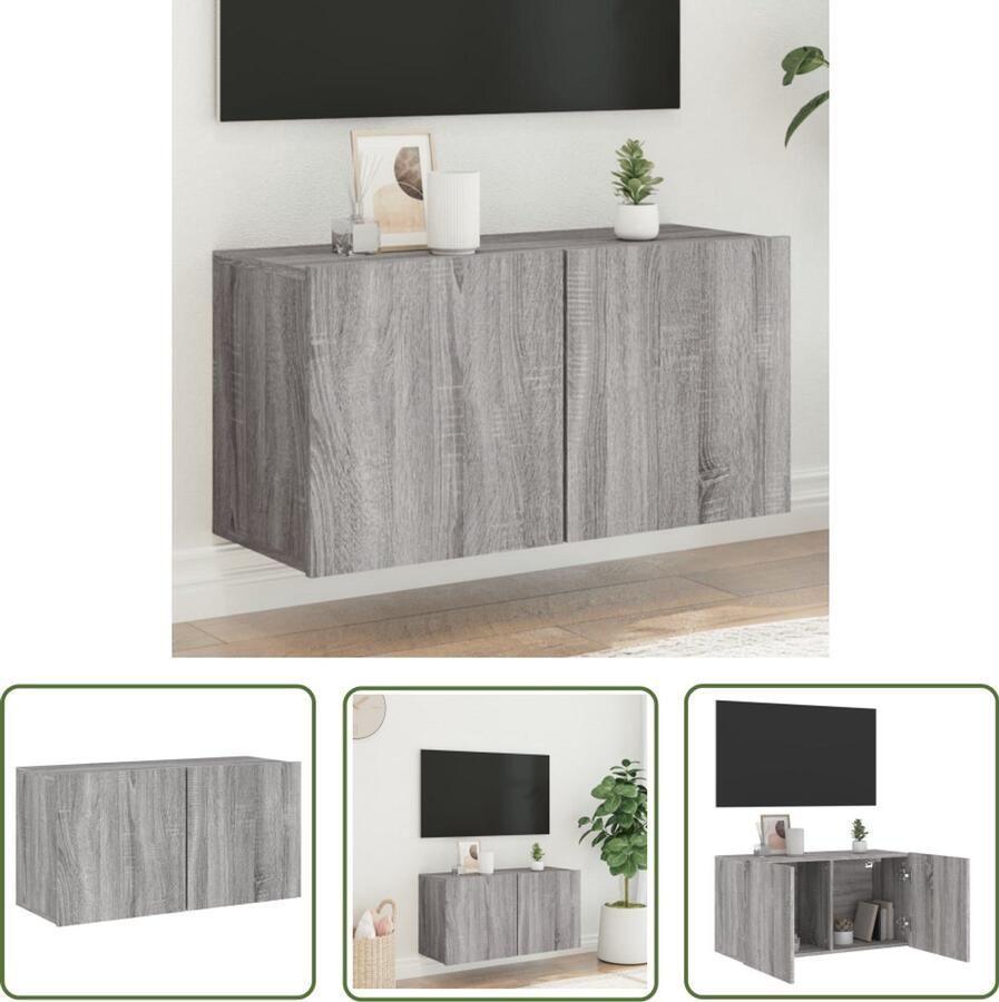 The Living Store Tv-meubel wandgemonteerd 80x30x41 cm grijs sonoma eikenkleurig Tv-meubel Wandmontage Grijze Tv Kast Houten Tv Stand Salontafel