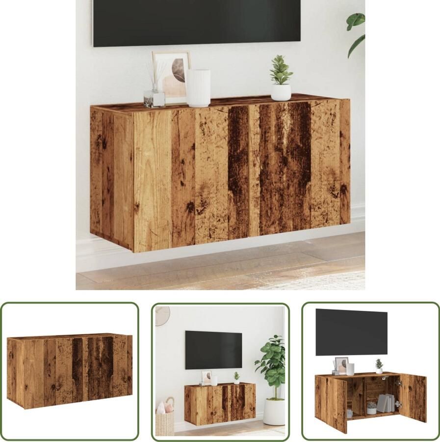 The Living Store Tv-meubel wandgemonteerd 80x30x41 cm oud houtkleurig Tv-meubel Wandmontage Houten Tv-standaard Salontafel Opbergruimte