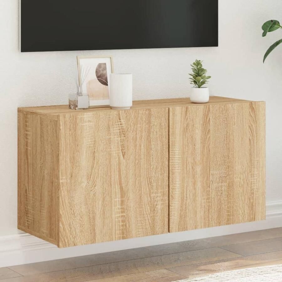 The Living Store Tv-meubel wandgemonteerd 80x30x41 cm sonoma eikenkleurig Tv-meubel Wandmontage Houten Tv-meubel Sonoma Eiken Salontafel