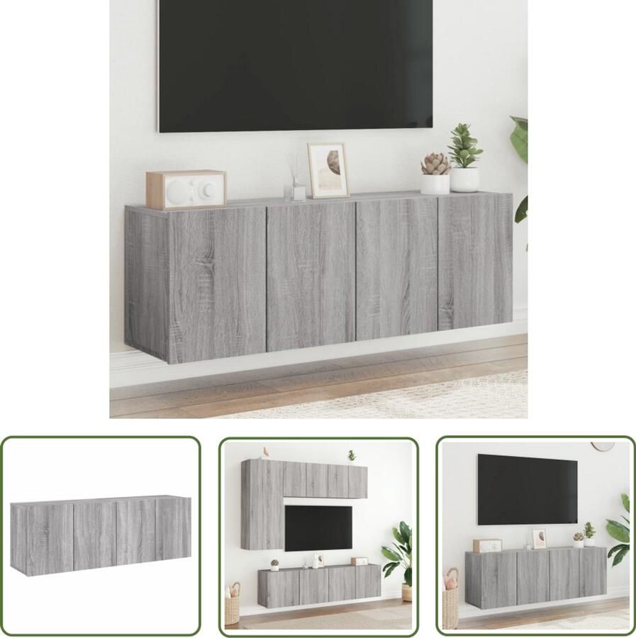 The Living Store Tv-meubels 2 st wandgemonteerd 60x30x41 cm grijs sonoma eiken Tv-meubels Wandmontage Grijze Tv Kast Houten Tv Stand Salontafel