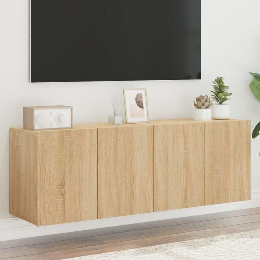 The Living Store Tv-meubels 2 st wandgemonteerd 60x30x41 cm sonoma eikenkleurig Tv-meubels Wandmontage Tv Kast Salontafel Houten Meubilair - Foto 2