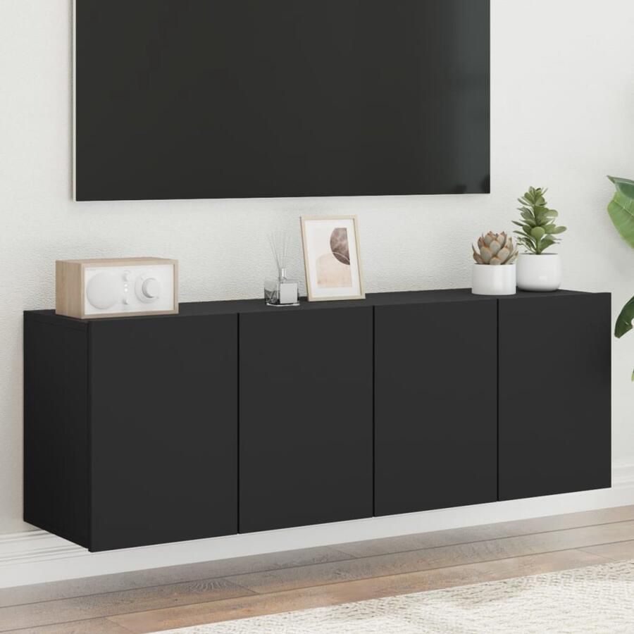 The Living Store Tv-meubels 2 st wandgemonteerd 60x30x41 cm zwart Tv-meubels Wandmontage Houten Tv-stand Tv Kast Opbergruimte