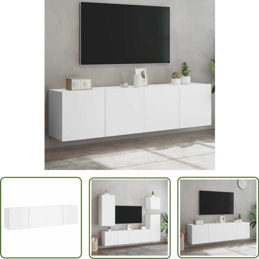 VidaXL Wandmontage Tv-meubels 2 st wandgemonteerd 80x30x41 cm wit Houten Tv-stand Wit Tv-meubel Salontafel