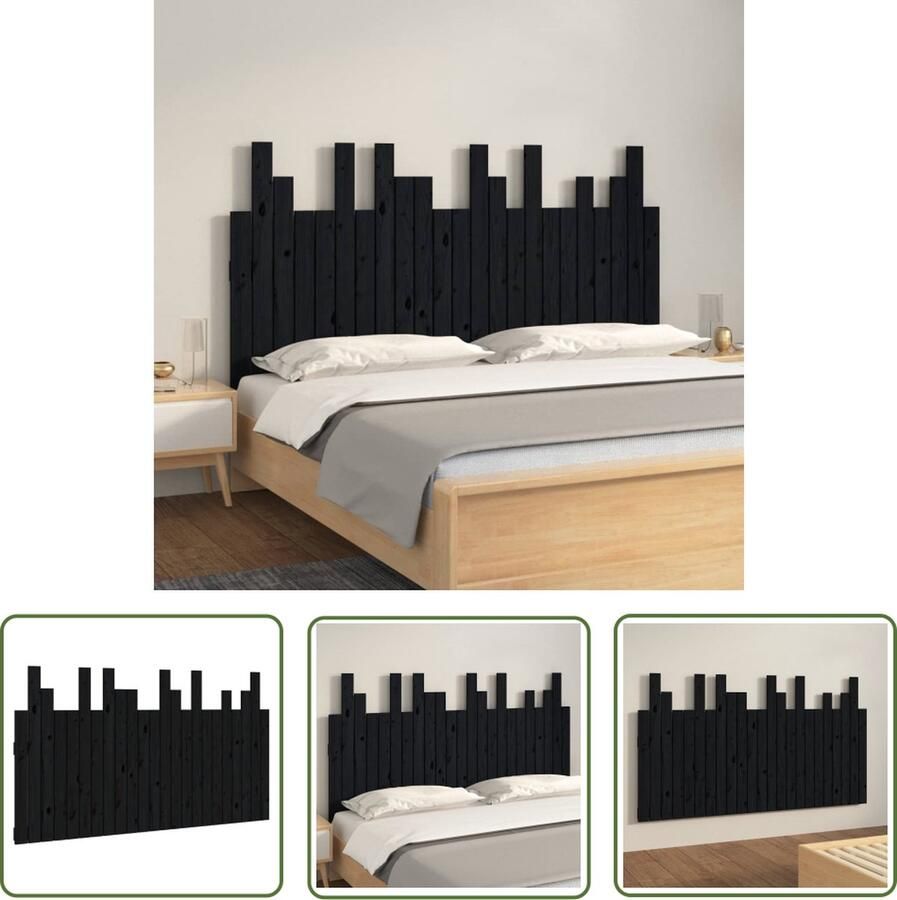The Living Store Hoofdbord wandmontage 146 5x3x80 cm massief grenenhout zwart Houten Hoofdbord Wandmontageslaapkamersdecoratie Hoofd Bord Headboard Slaapkamervloerisolator
