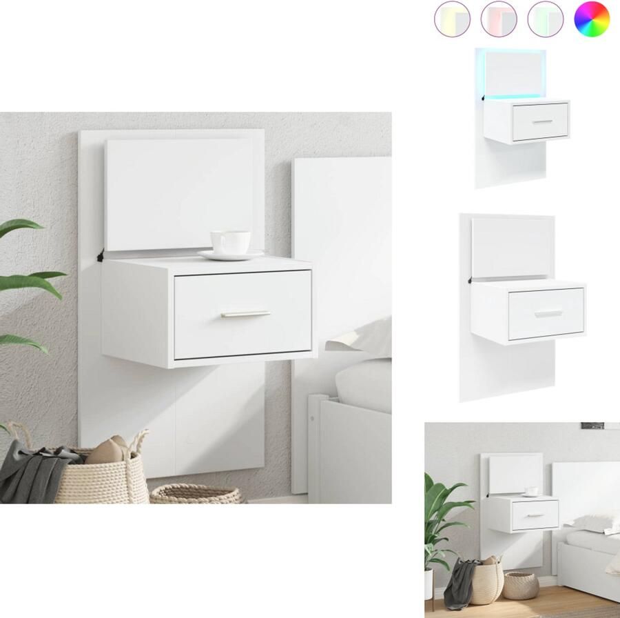 VidaXL Wandnachtkastje Wandnachtkastjes Nachtkastje Bijzettafel Nachtkastje met LED-verlichting wandgemonteerd wit