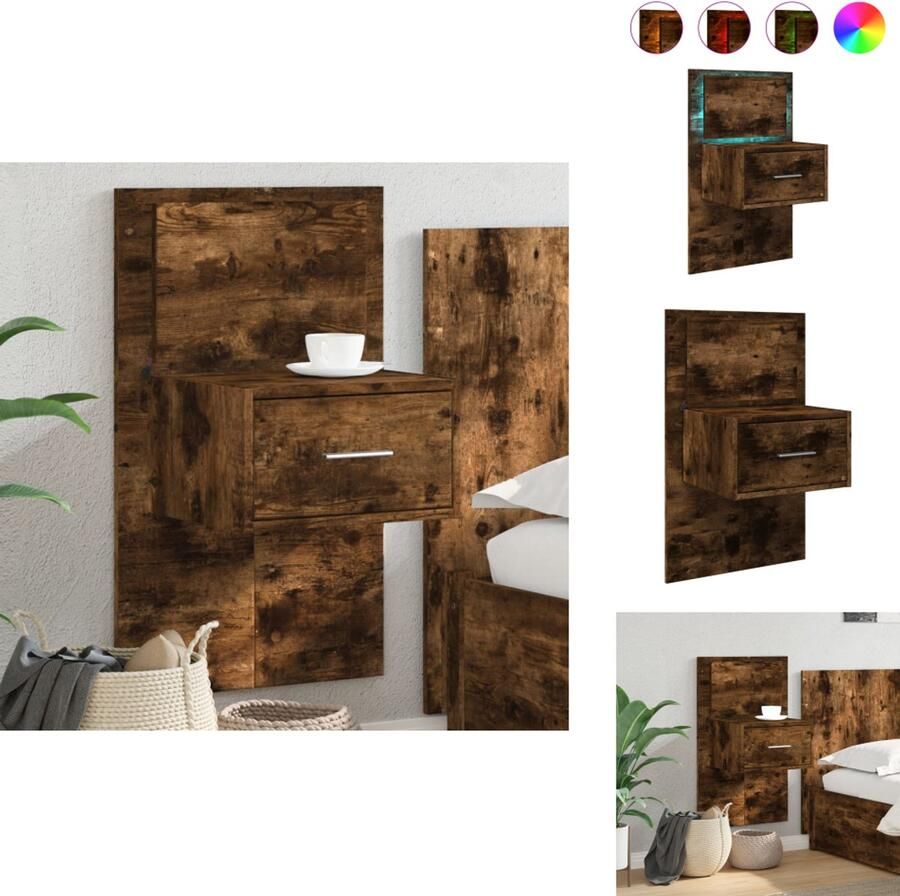 VidaXL Wandnachtkastje Wandnachtkastjes Nachtkastje Bijzettafel Nachtkastje met LED's wandgemonteerd gerookt eikenkleurig