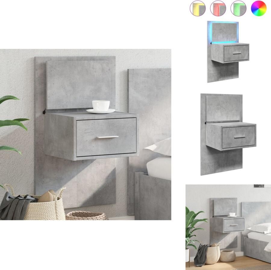 VidaXL Wandnachtkastje Wandnachtkastjes Nachtkastje Bijzettafel Nachtkastje met LED's wandgemonteerd betongrijs