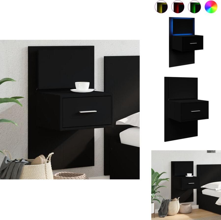 VidaXL Wandnachtkastje Wandnachtkastjes Nachtkastje Bijzettafel Nachtkastje met LED's wandgemonteerd zwart