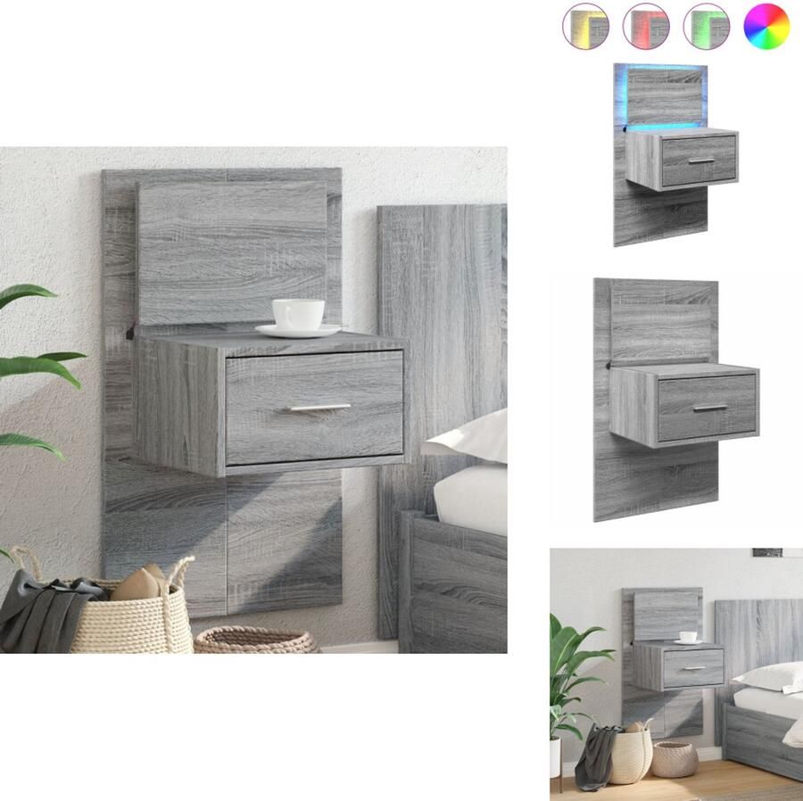 VidaXL Wandnachtkastje Wandnachtkastjes Nachtkastje Bijzettafel Nachtkastje met LED's wandgemonteerd grijs sonoma eikenkleurig