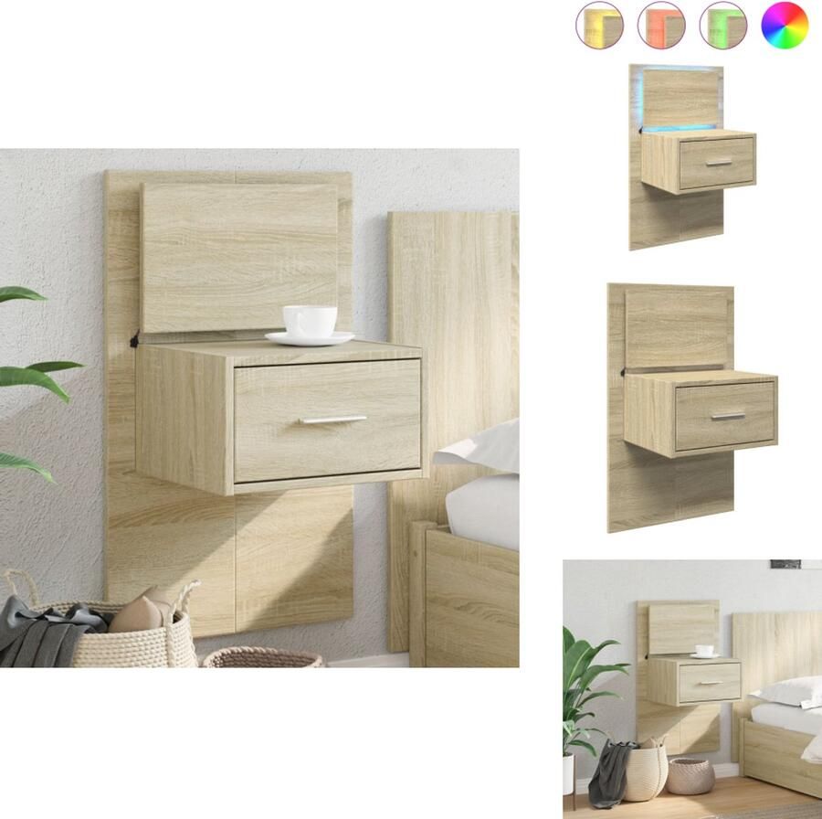 VidaXL Wandnachtkastje Wandnachtkastjes Nachtkastje Bijzettafel Nachtkastje met LED's wandgemonteerd sonoma eikenkleurig