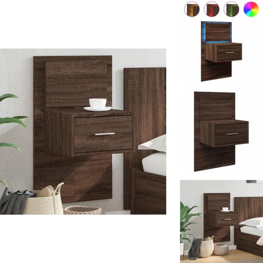 VidaXL Wandnachtkastje Wandnachtkastjes Nachtkastje Bijzettafel Nachtkastje met LED's wandgemonteerd bruin eikenkleur