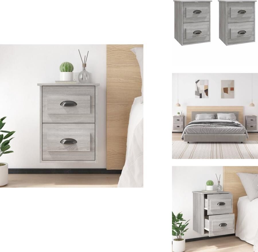 VidaXL Wandnachtkastje Wandnachtkastjes Nachtkastje Wandgemonteerd Nachtkastje Nachtkastjes 2 st wandgemonteerd 41 5x36x53 cm grijs sonoma