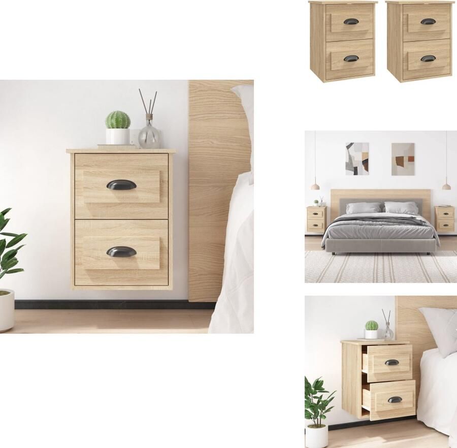 VidaXL Wandnachtkastje Wandnachtkastjes Nachtkastje Wandgemonteerd Nachtkastje Nachtkastjes 2 st wandgemonteerd 41 5x36x53 cm sonoma eiken