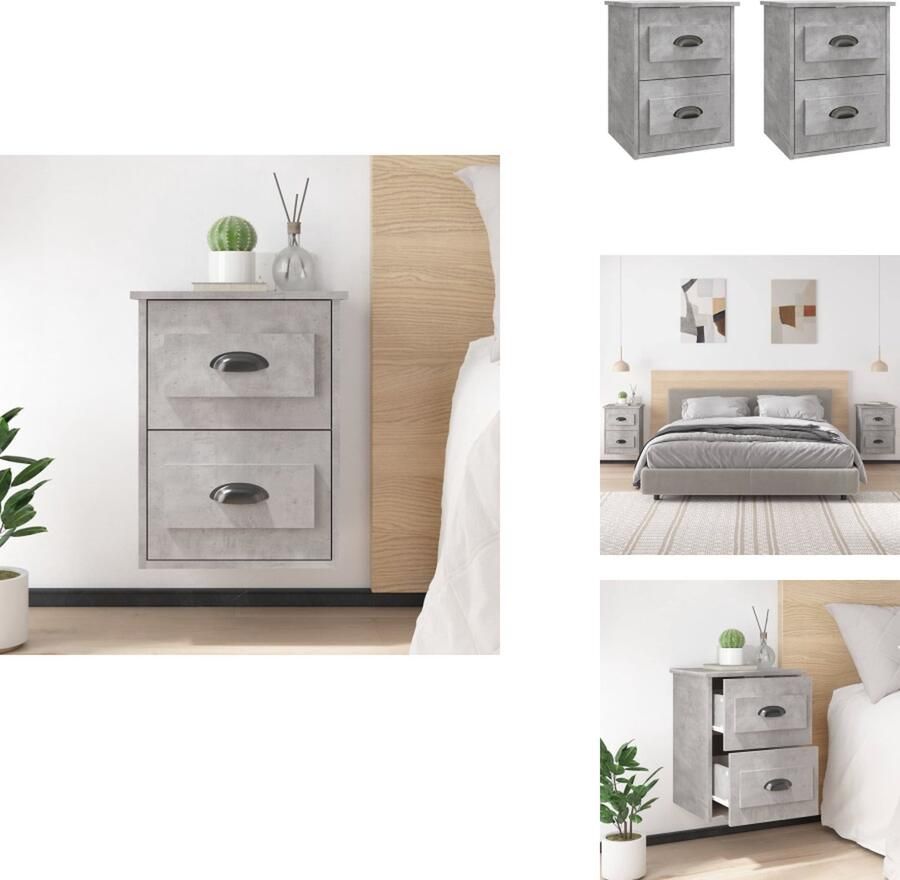 VidaXL Wandnachtkastje Wandnachtkastjes Nachtkastje Wandgemonteerd Nachtkastje Nachtkastjes 2 st wandgemonteerd 41 5x36x53 cm betongrijs