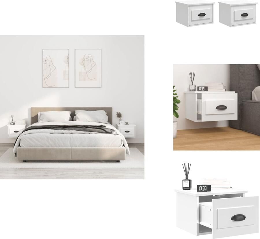 VidaXL Wandnachtkastje Wandnachtkastjes Nachtkastje Wandgemonteerd Nachtkastje Nachtkastjes 2 st wandgemonteerd 41 5x36x28 cm hoogglans wit