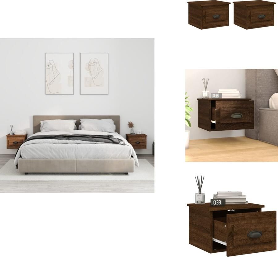 VidaXL Wandnachtkastje Wandnachtkastjes Nachtkastje Wandgemonteerd Nachtkastje Nachtkastjes 2 st wandgemonteerd 41 5x36x28 cm bruin eikenkleur