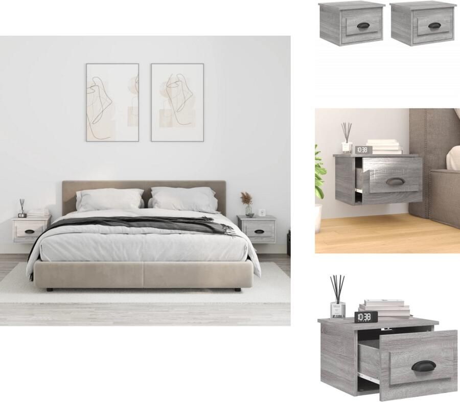 VidaXL Wandnachtkastje Wandnachtkastjes Nachtkastje Wandgemonteerd Nachtkastje Nachtkastjes 2 st wandgemonteerd 41 5x36x28 cm grijs sonoma