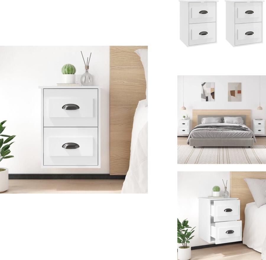 VidaXL Wandnachtkastje Wandnachtkastjes Nachtkastje Wandgemonteerd Nachtkastje Nachtkastjes 2 st wandgemonteerd 41 5x36x53 cm hoogglans wit