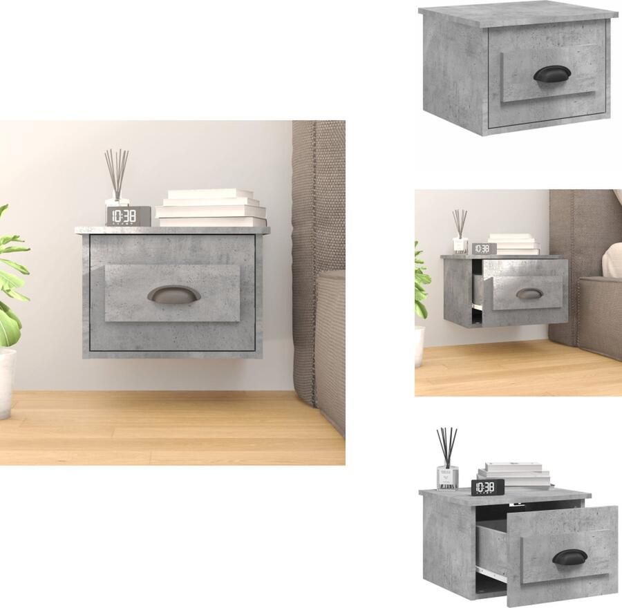 VidaXL Wandnachtkastje Wandnachtkastjes Nachtkastje Wandgemonteerd Nachtkastje wandgemonteerd 41 5x36x28 cm betongrijs