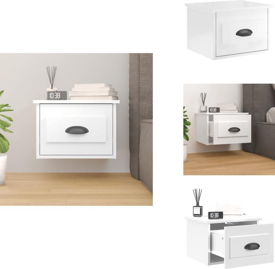 VidaXL Wandnachtkastje Wandnachtkastjes Nachtkastje Wandgemonteerd Nachtkastje wandgemonteerd 41 5x36x28 cm hoogglans wit