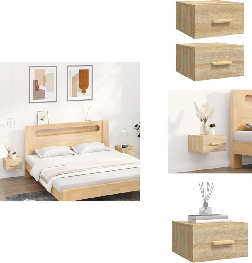 VidaXL Wandnachtkastje Wandnachtkastjes Wandgemonteerd Nachtkastje Wandgemonteerd Bedkastje Nachtkastjes 2 st wandgemonteerd 35x35x20 cm sonoma eikenkleur