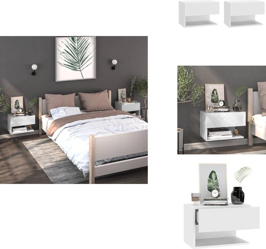 VidaXL Wandnachtkastje Wandmontage Ontwerp Multifunctioneel Eenvoudig te Reinigen Wit 46 x 29.5 x 30 cm (B x D x H) Montage Vereist 2x Wandnachtkastje Kast