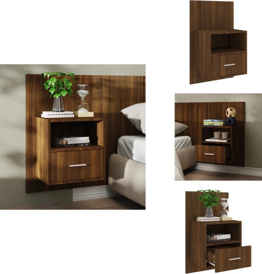 VidaXL Wandnachtkastje Wandnachtkastjes Wandgemonteerd Nachtkastje Wandgemonteerd Bedkastje Nachtkastje wandgemonteerd bruineikenkleurig - Foto 2