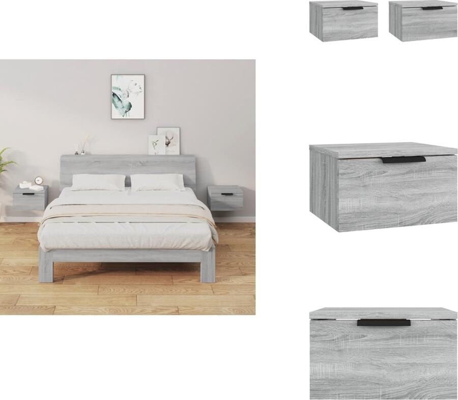 VidaXL Wandnachtkastje Wandnachtkastjes Wandgemonteerd Nachtkastje Wandgemonteerd Bedkastje Nachtkastjes 2 st wandgemonteerd 34x30x20 cm grijs sonoma eiken