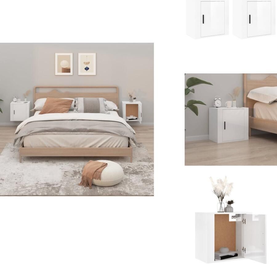 VidaXL Wandnachtkastje Wandnachtkastjes Wandgemonteerd Nachtkastje Wandgemonteerd Bedkastje Nachtkastjes 2 st wandgemonteerd 50x30x47 cm hoogglans wit