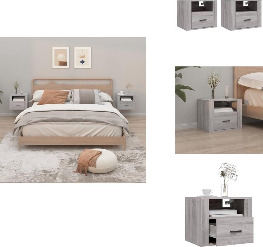 VidaXL Wandnachtkastje Wandnachtkastjes Wandgemonteerd Nachtkastje Wandgemonteerd Bedkastje Nachtkastjes 2 st wandgemonteerd 50x36x40 cm grijs sonoma eiken