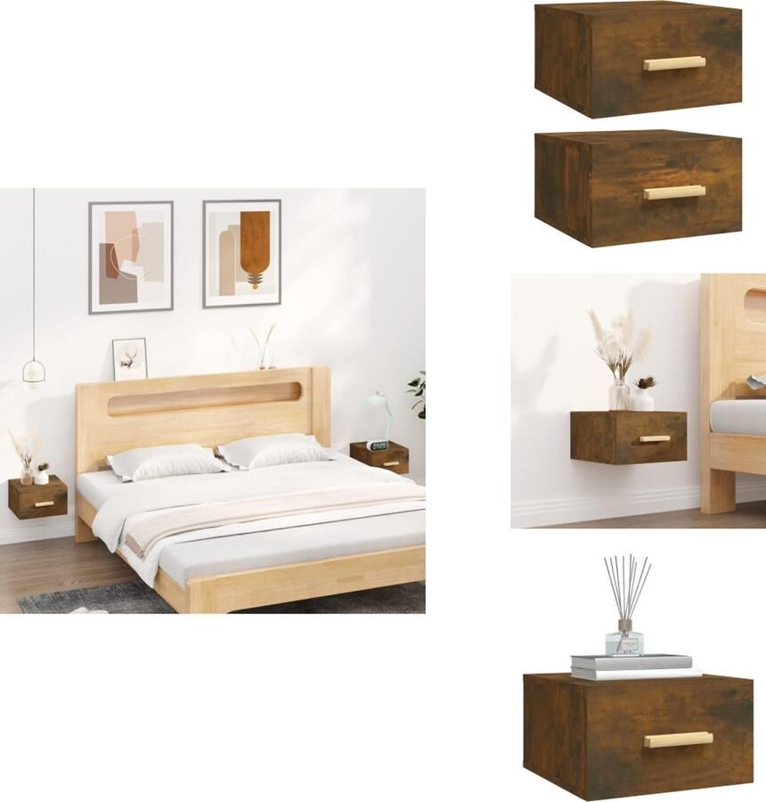 VidaXL Wandnachtkastje Wandnachtkastjes Wandgemonteerd Nachtkastje Wandgemonteerd Bedkastje Nachtkastjes 2 st wandgemonteerd 35x35x20 cm gerookt eikenkleur