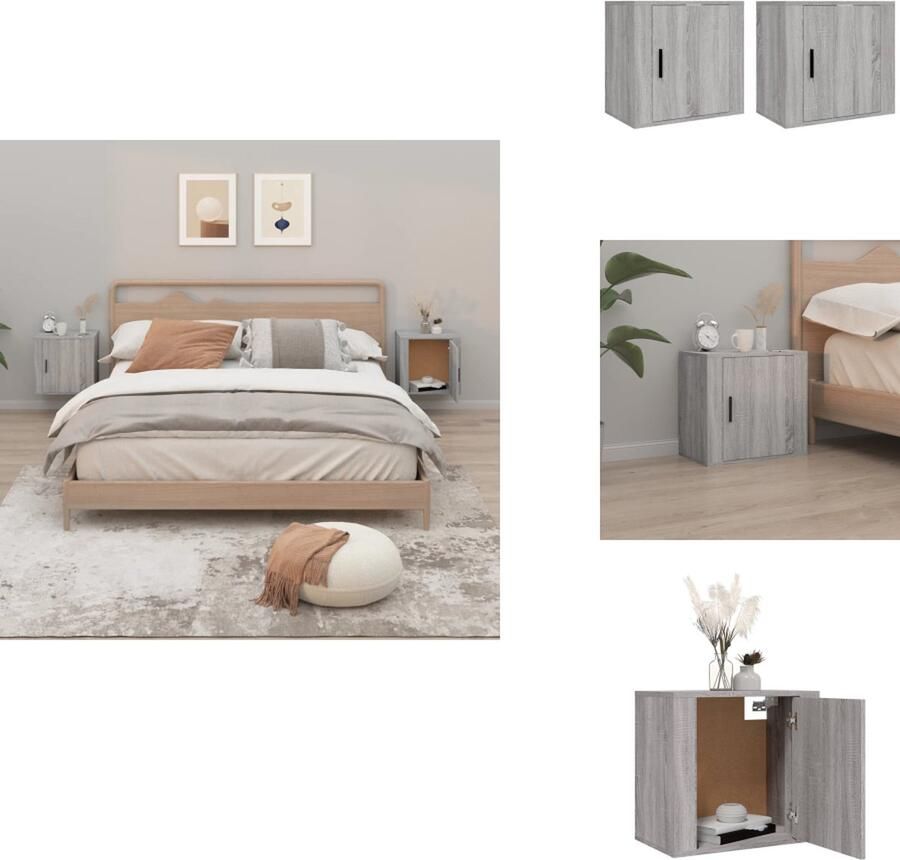 VidaXL Wandnachtkastje Wandnachtkastjes Wandgemonteerd Nachtkastje Wandgemonteerd Bedkastje Nachtkastjes 2 st wandgemonteerd 50x30x47 cm grijs sonoma eiken